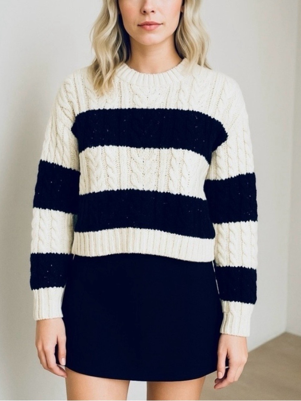 BEBE Striped Cable Knit Sweater – Sz XL